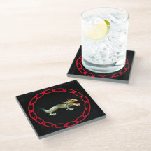 Glazen onderzetter - Draak en rode ketting