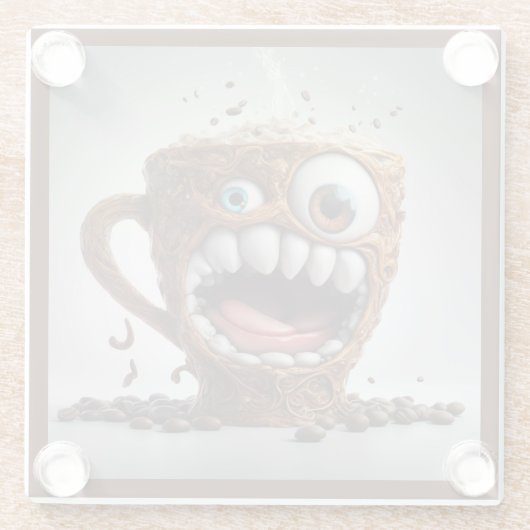 GLAZEN ONDERZETTER - Een kopje koffie te veel! (Achterkant)