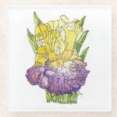 Glazen Onderzetter - Geel en Paars Iris Waterverf (Voorkant)