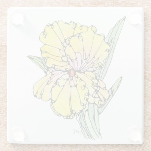 Glazen Onderzetter - Geel Iris (Achterkant)