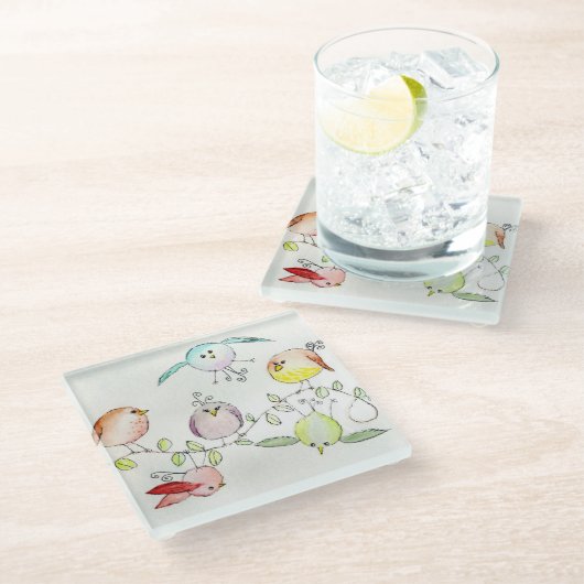 Glazen Onderzetter - Gekke vogels (Schuin)