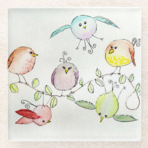 Glazen Onderzetter - Gekke vogels