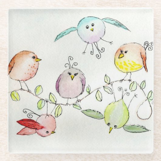 Glazen Onderzetter - Gekke vogels (Voorkant)