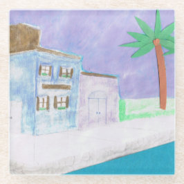 Glazen Onderzetter met Caraïbisch dorpsontwerp