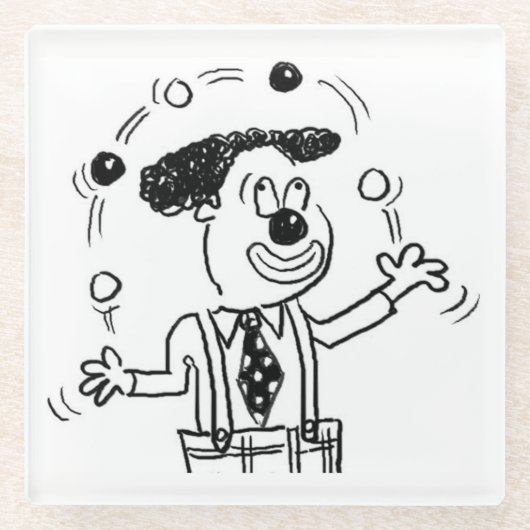 Glazen Onderzetter met een Clown Juggler Juggling (Voorkant)