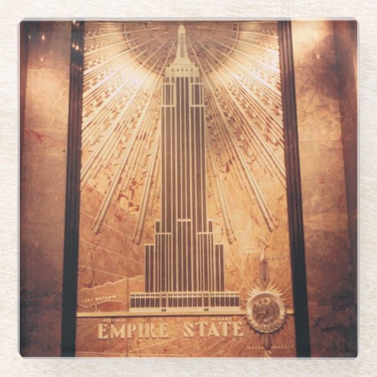 Glazen Onderzetter met Empire State Building Plaqu (Voorkant)