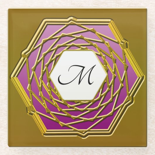 Glazen Onderzetter met gouden wijn rood hexagon de (Voorkant)