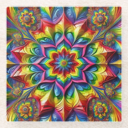 Glazen onderzetter met LGBTQ kleuren (Voorkant)