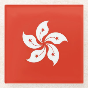 Glazen onderzetter met vlag van Hongkong