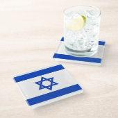 Glazen onderzetter met vlag van Israël (Schuin)
