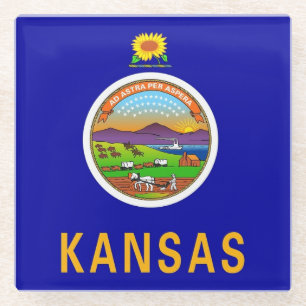 Glazen onderzetter met vlag van Kansas, VS