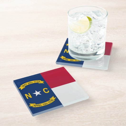 Glazen onderzetter met vlag van North Carolina, Ve (Schuin)