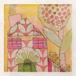 Glazen Onderzetter - Mixed Media Huis
