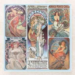 Glazen Onderzetter - Mucha Vrouwen Collage #C1