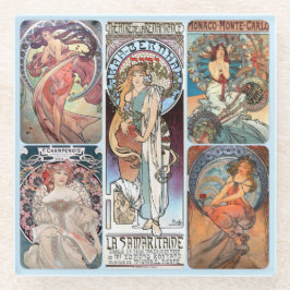 Glazen ONDERZETTER - Mucha Women Collage #C1