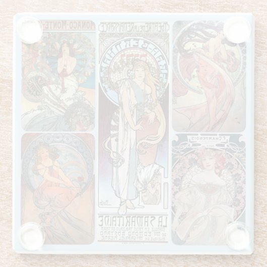 Glazen ONDERZETTER - Mucha Women Collage #C1 (Achterkant)