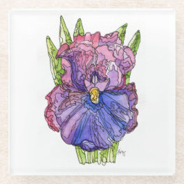 Glazen Onderzetter - Paarse Iris Waterverf