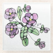 Glazen Onderzetter - Paarse Pansies (Voorkant)