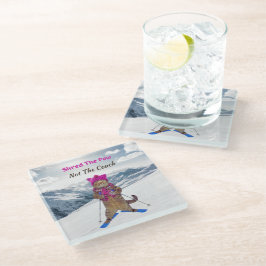 Glazen Onderzetter, Shred de Pow Ski Cat Onderzetter