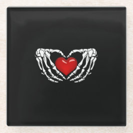 Glazen Onderzetter, skelet handen rond het hart Onderzetter