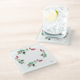 Glazen Onderzetter : WIJN MET ROOS