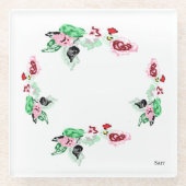 Glazen Onderzetter : WIJN MET ROOS (Voorkant)