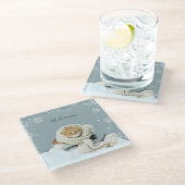 Glazen Onderzetter Winterkat Laat het sneeuwen (Schuin)