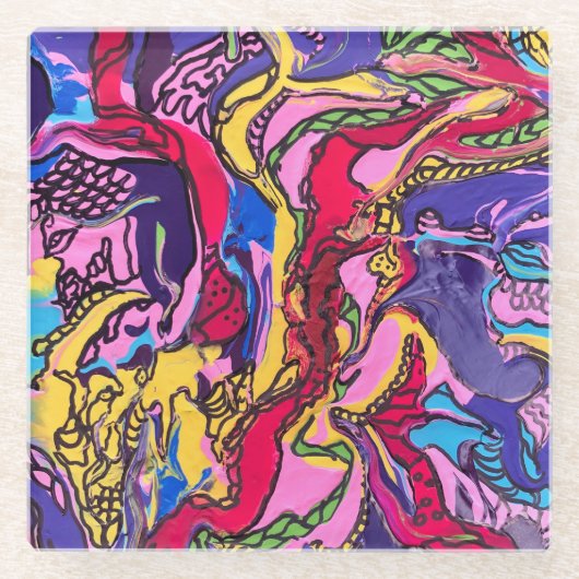 Glazen Onderzetters met "Oerwoud Fever" (Voorkant)