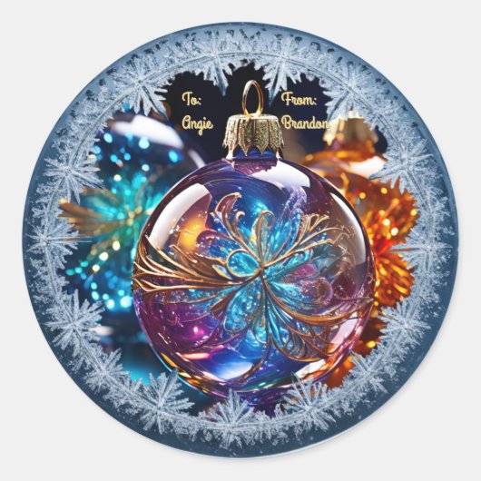  glazen Ornamenten in sneeuwvlok Lijst Ronde Sticker (Voorkant)