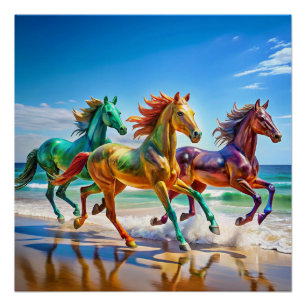 Glazen paarden galopperen op een strand Poster   l