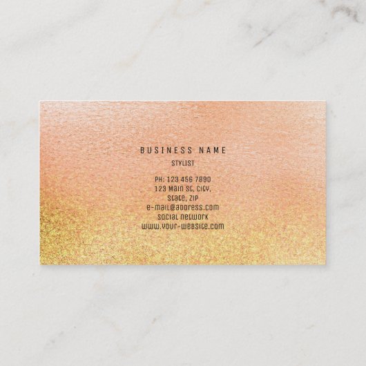 Glazen perzik pastel roze goud VIP ombre glitter1 Visitekaartje (Achterkant)