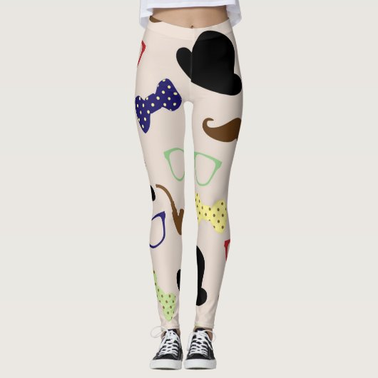 Glazen Petten en snor achtergrond Leggings (Voorkant)