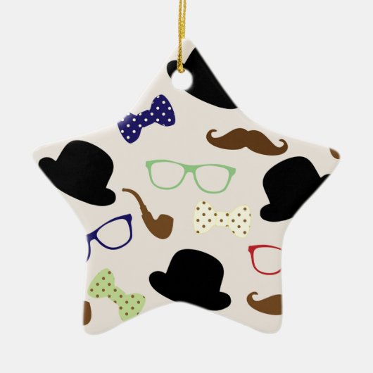 Glazen, Petten en snor Keramisch Ornament (Voorkant)