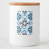 Glazen pot met blauw en bruin deksel voedselcontainer etiket (Voorkant)