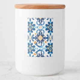 Glazen pot met blauw en bruin deksel voedselcontainer etiket