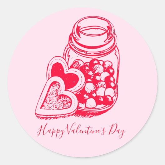 Glazen pot van Snoep van Valentijnse  en van hartk Ronde Sticker (Voorkant)