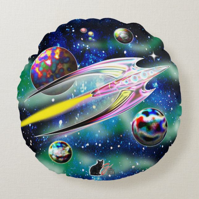 Glazen Rocket Rond Kussen (Voorkant)