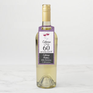 Glazen rode wijn   60ste verjaardagsfeestje flessenhanger