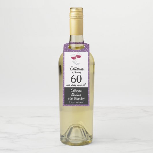 Glazen rode wijn | 60ste verjaardagsfeestje flessenhanger (Op fles)