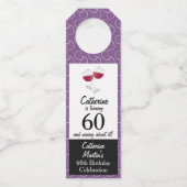 Glazen rode wijn | 60ste verjaardagsfeestje flessenhanger (Voorkant)