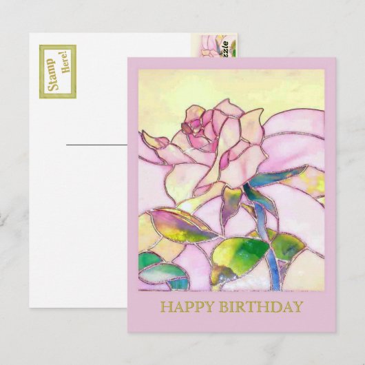 Glazen Roos Elegant Happy Birthday Briefkaart (Voorkant / Achterkant)