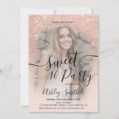 Glazen roos goud glitter ombre foto Sweet 16 Kaart (Voorkant)