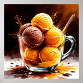 Glazen schaal met chocolade en mango ijs poster (Voorkant)