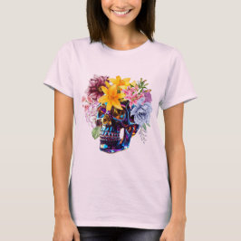 Glazen Schedel met Lente Bloemen DAMES T SHIRT
