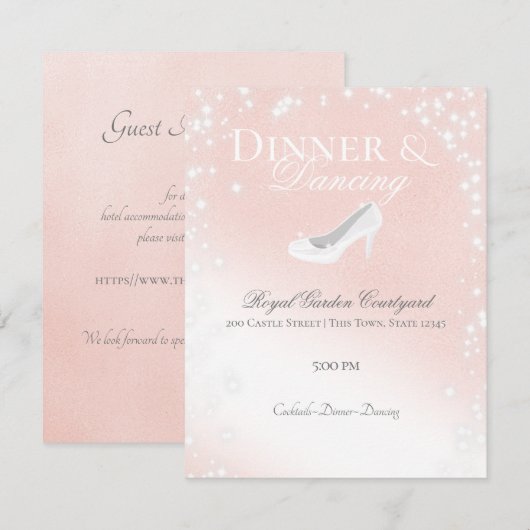 Glazen slipper bruiloft receptie informatie save the date (Voorkant / Achterkant)