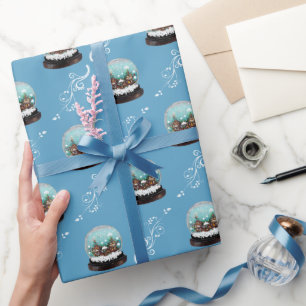 Glazen Sneeuwbal Winterdorp Huis Blauw Kerstmis Cadeaupapier