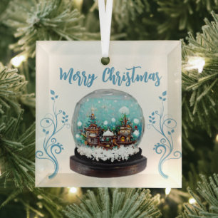 Glazen Sneeuwbal Winterdorp Sneeuwvlokken Glas Ornament