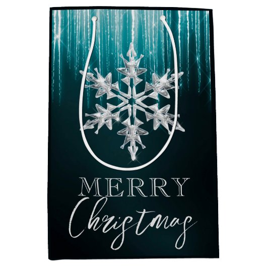Glazen sneeuwvlok op Blauwgroen winterkerst Medium Cadeauzakje (Voorkant)