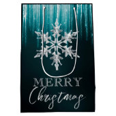 Glazen sneeuwvlok op Blauwgroen winterkerst Medium Cadeauzakje (Achterkant)