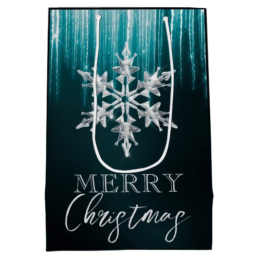 Glazen sneeuwvlok op Blauwgroen winterkerst Medium Cadeauzakje (Achterkant)